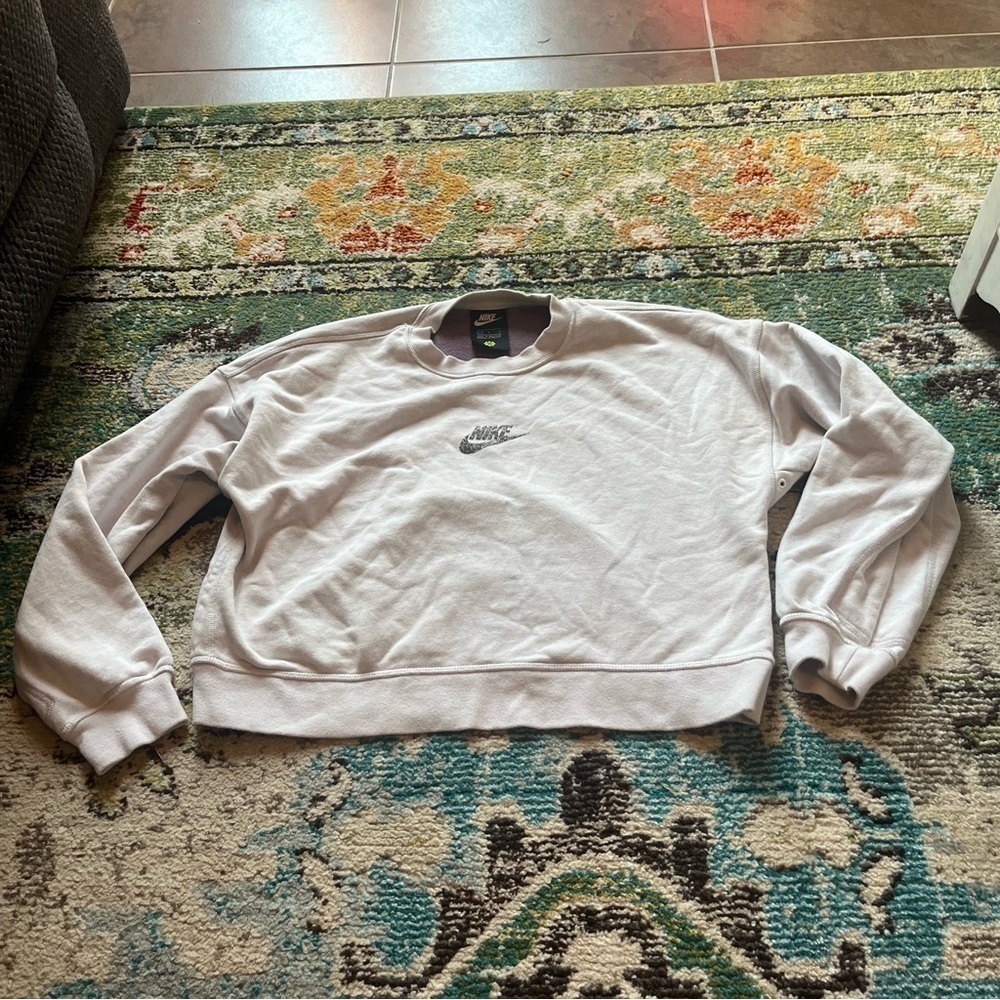 Nike Sportswear Women’s Small Light Beige Speckled Logo Crewneck Sweatshirt - Picture 3 of 9
